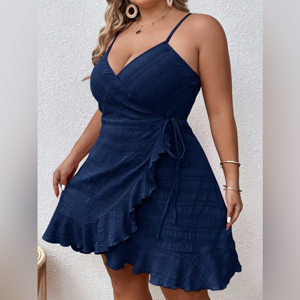 Wrap Flowy Dress SHEIN Navy Blue 1x - Picture 3 of 7